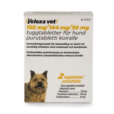 VELOXA VET purutabletti 150 mg / 144 mg / 50 mg 2 fol