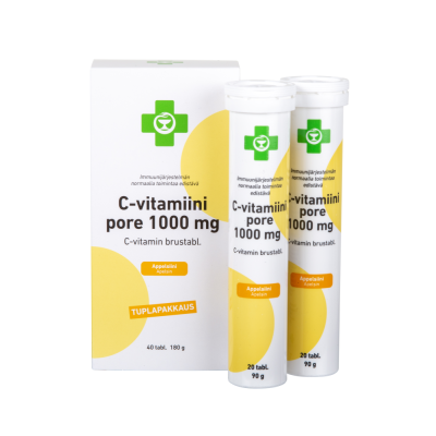APTEEKKI C-vitamiini Pore 1000 mg tuplapakkaus appelsiininmakuinen 40 tabl
