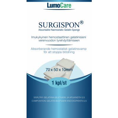 Lumocare Surgispon imukykyinen hemostaattinen gelatiinisieni 70x50x10mm 1 kpl