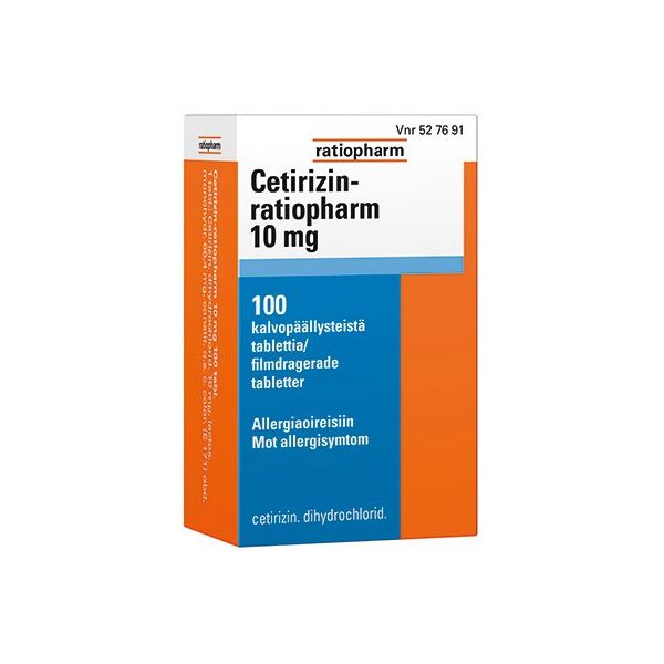 CETIRIZIN-RATIOPHARM tabletti, kalvopäällysteinen 10 mg 100 fol