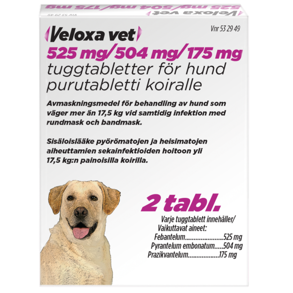 VELOXA VET purutabletti 525 mg / 504 mg / 175 mg 2 fol