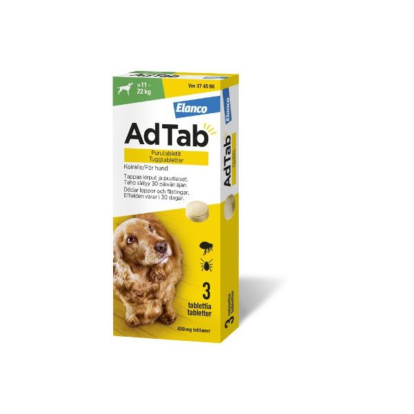 ADTAB purutabletti 450 mg koiralle (> 11–22 kg) 3 fol
