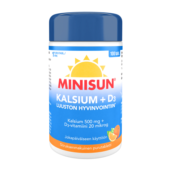 Minisun Kalsium 500 mg + D-vitamiini 20 mikrog 100 purutabl
